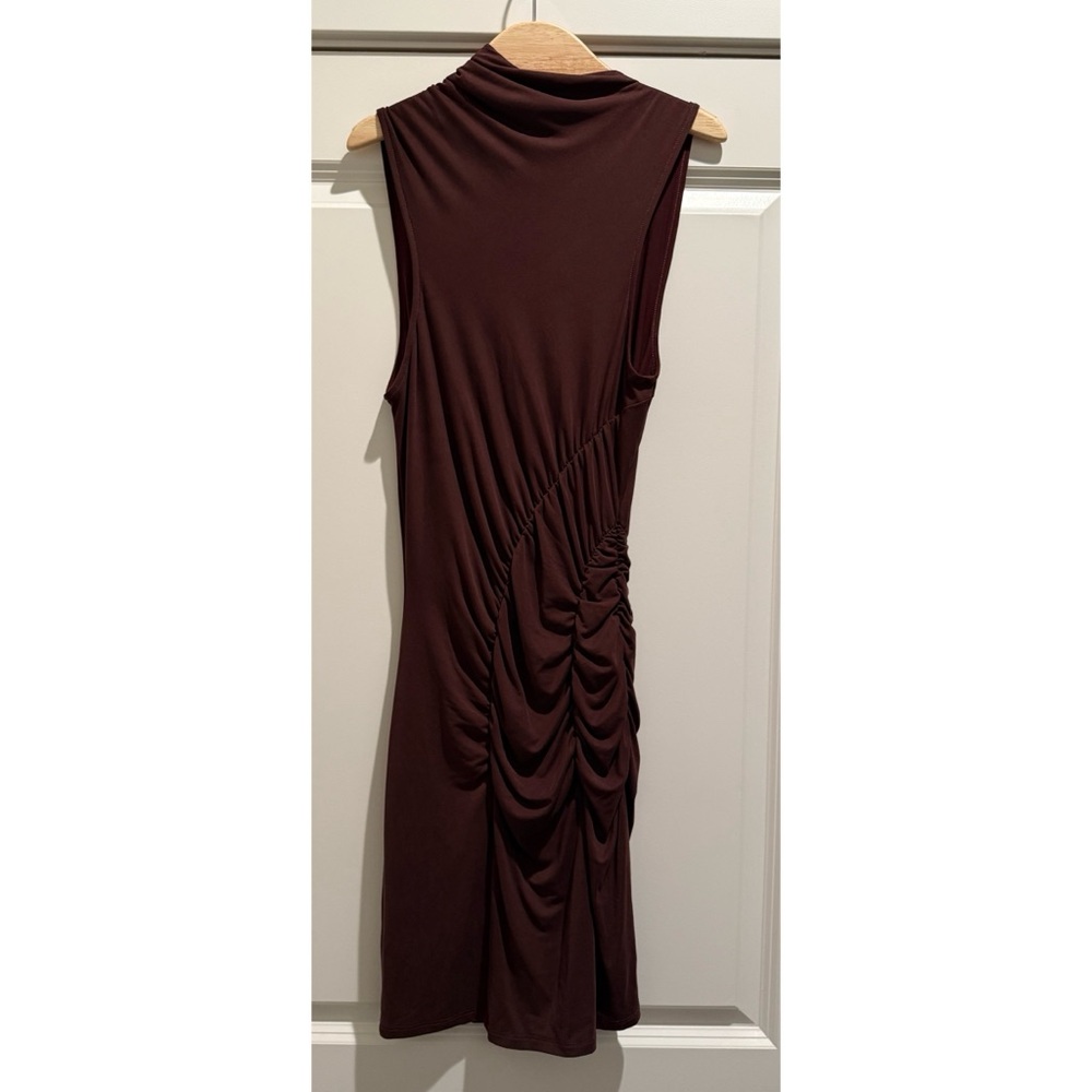 Anthropologie Brown Ruched Sleeveless Mini Dress - Picture 5 of 8